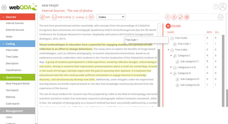 Code text on webQDA