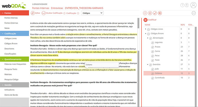 Codificação de texto no webQDA