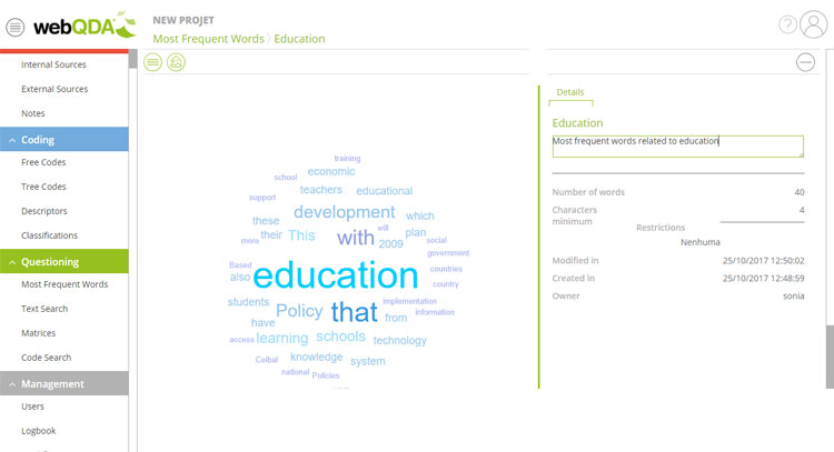 Word cloud on webQDA