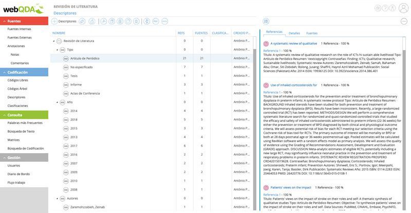 Clasificación de los metadatos a través de los Descriptores del webQDA