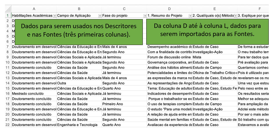 Organização das respostas através de um ficheiro XLSx