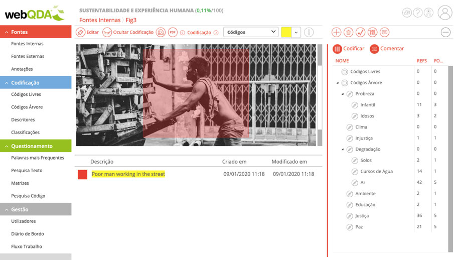 Rótulo descritivo e interpretativo de uma imagem webQDA