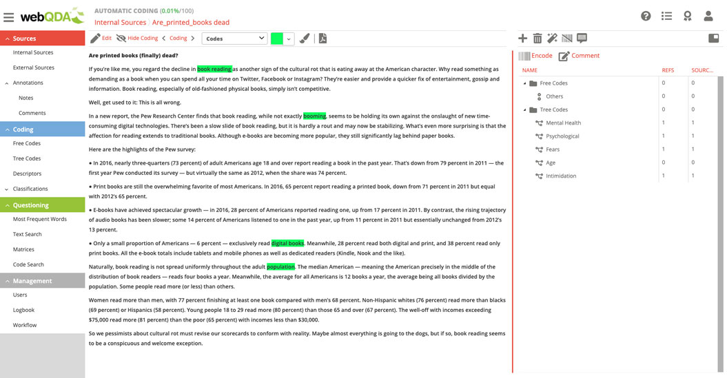 Inductive Coding of Text Units