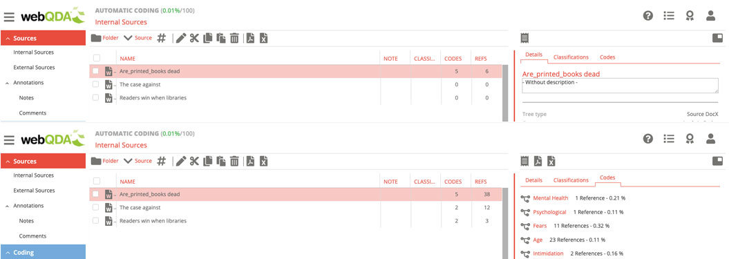 Number of references before and after Automatic Coding