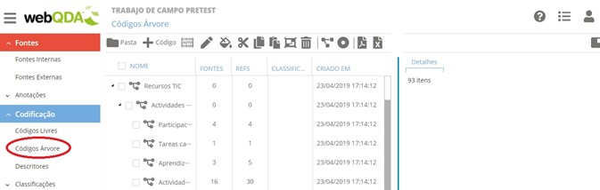 Figura 2: Elaboração da Árvore de Categorias no webQDA